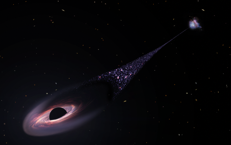 Astronomers Spy a Huge Runaway Black Hole’s Starry Wake